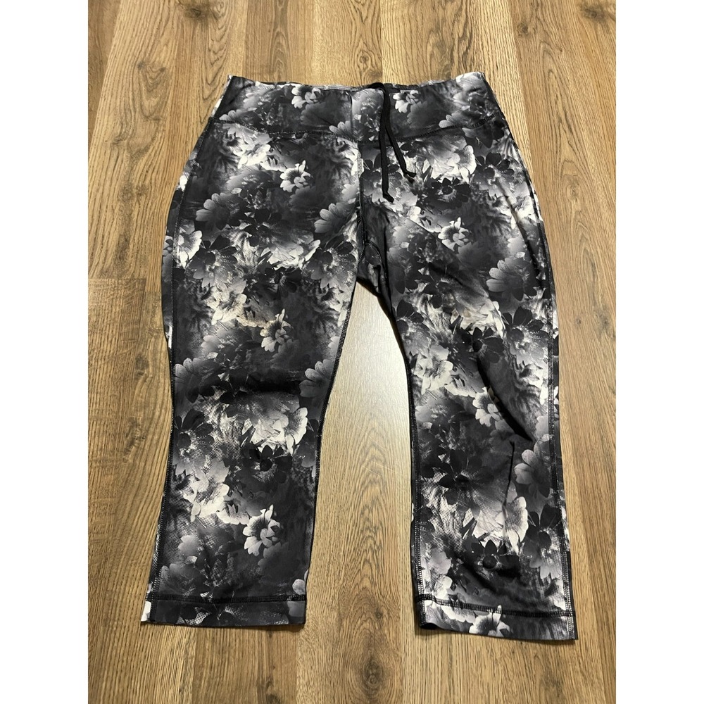 Danskin Now Pants, Women's Size Medium, Black White, Floral, Leggings, Pull On